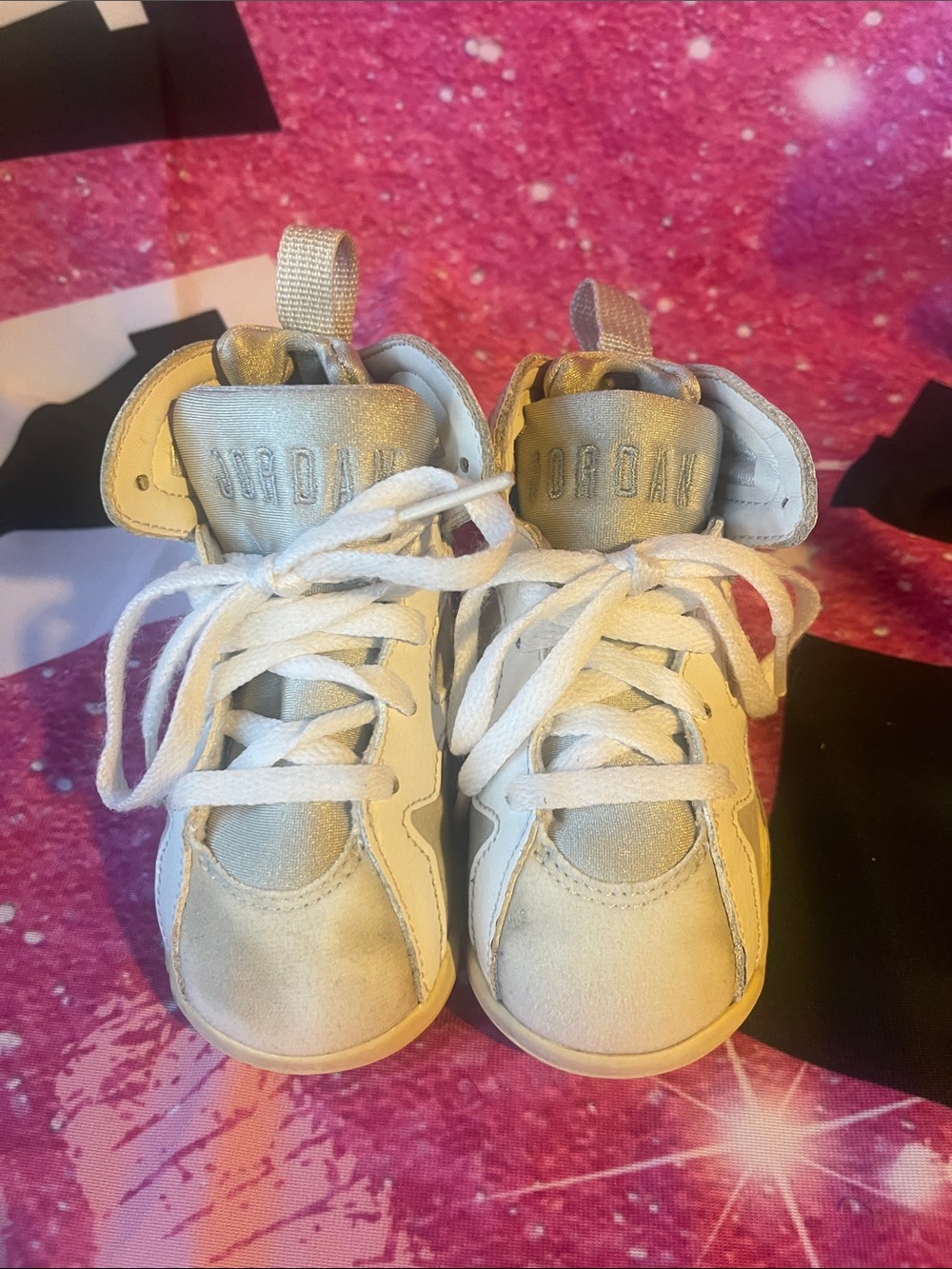 Jordan Kids Metallic Silver & White High-Top Sneakers